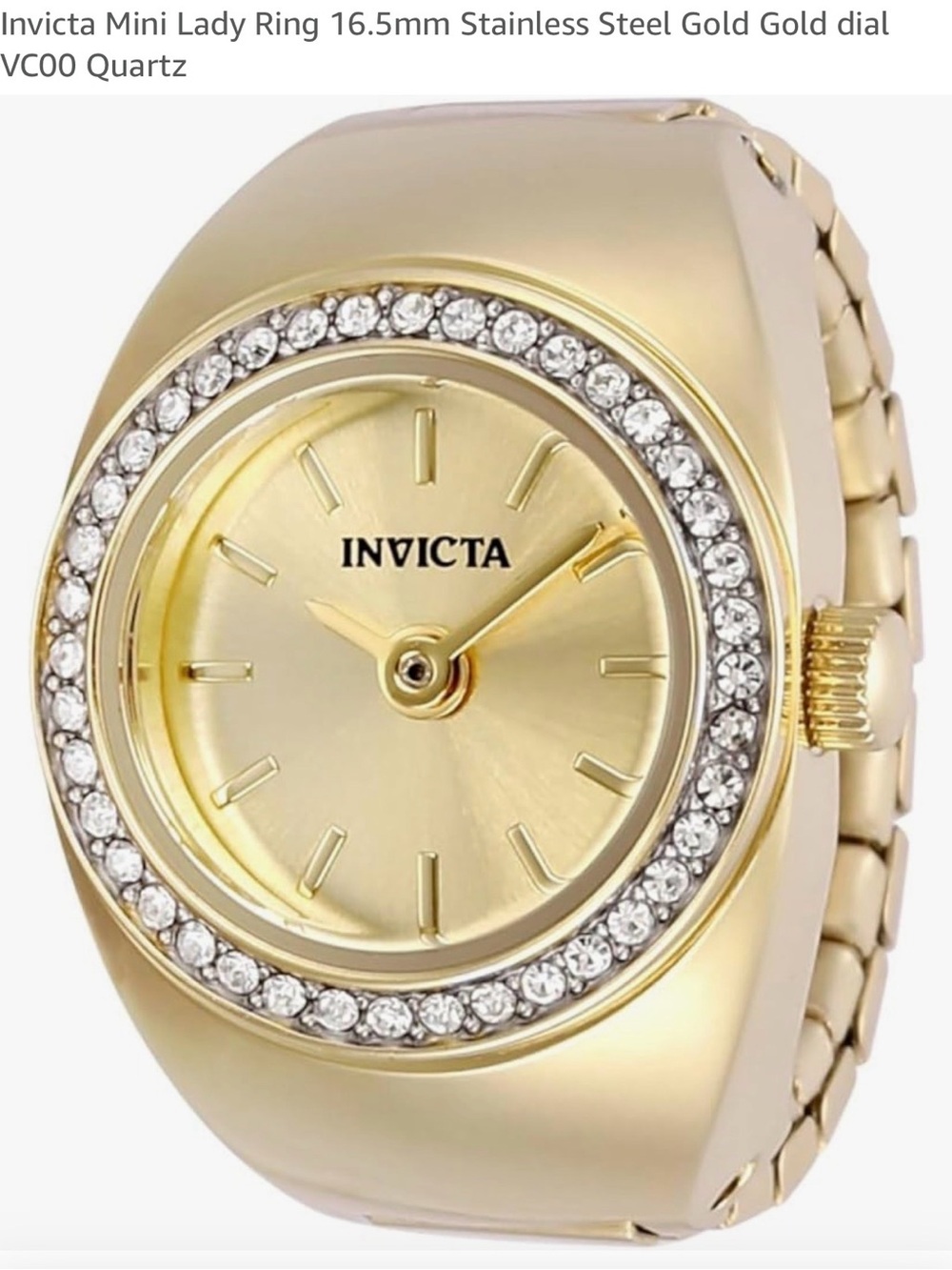Invicta Gold Crystal Bezel RING Watch - Picture 4 of 5